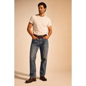 Classic Levi’s 505 straight Leg Authentic Whiskering Men 34x32 Medium Wash Denim